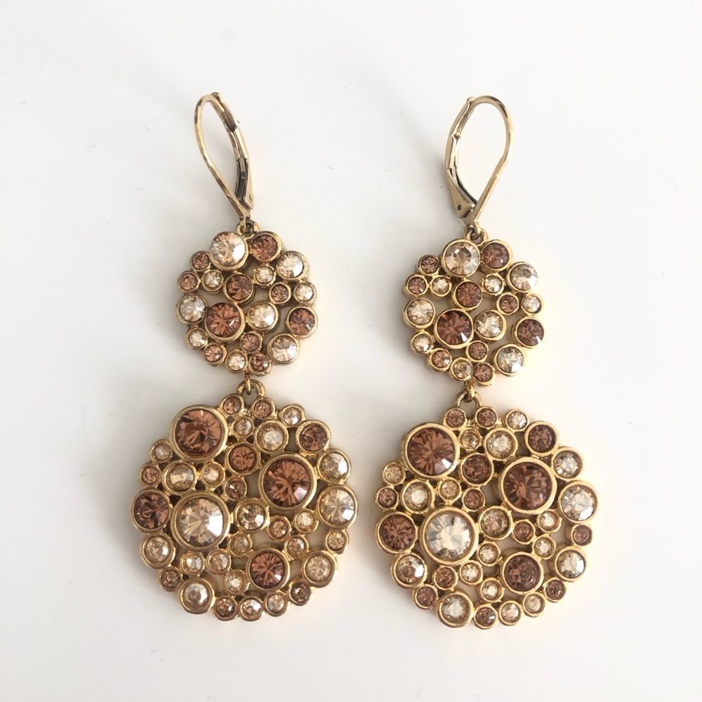 Cache Rhinestone Gold Dangle Drop Earrings
